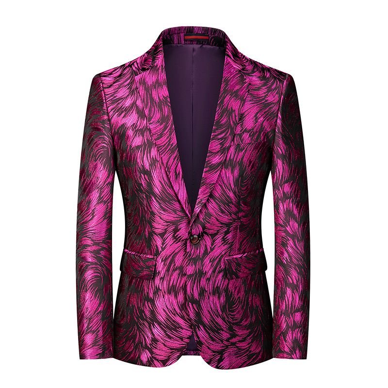 Blazer Masculino Esportivo Casaco Flor Padrão Individualidade Um Botão Fino