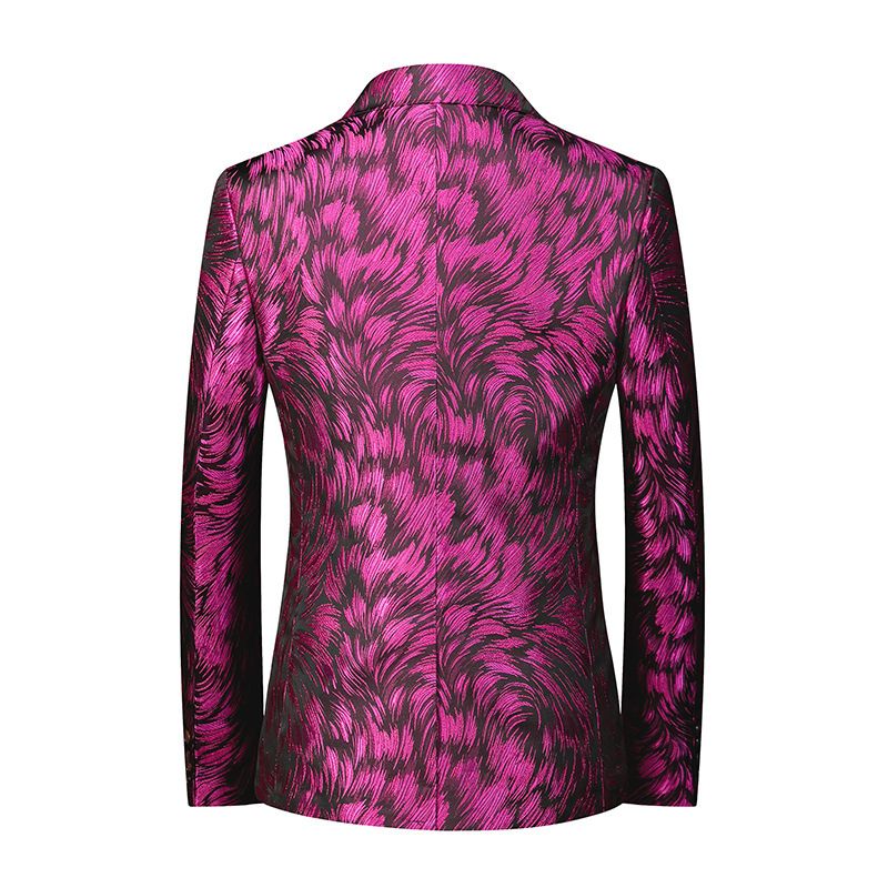 Blazer Masculino Esportivo Casaco Flor Padrão Individualidade Um Botão Fino - Vermelho