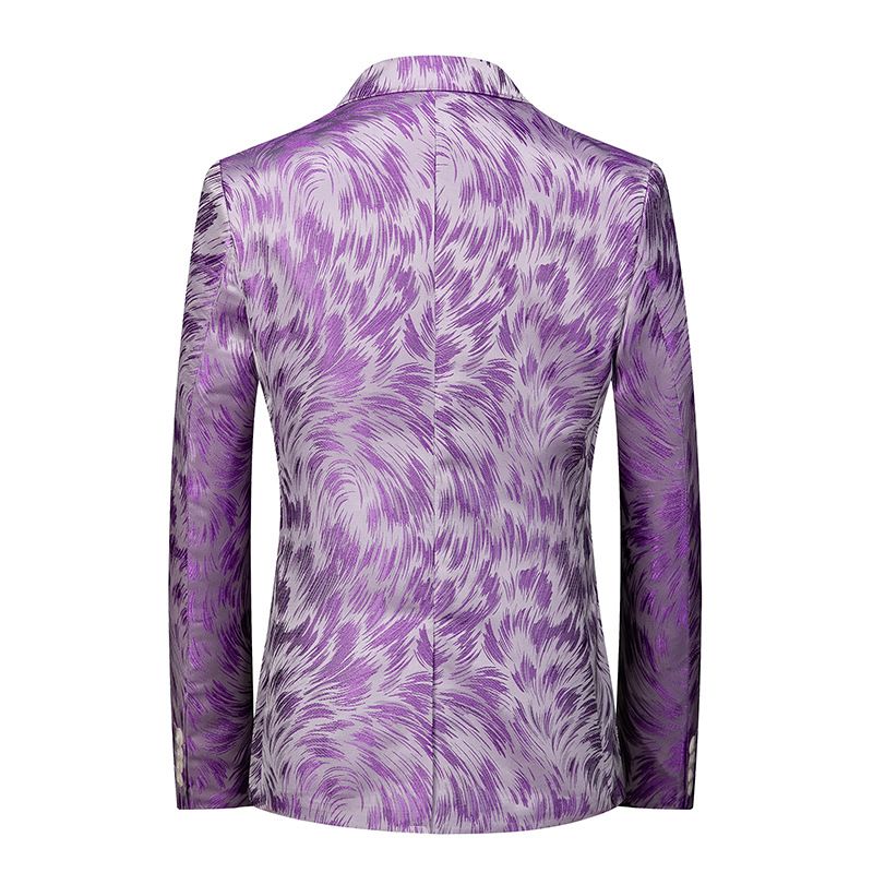 Blazer Masculino Esportivo Casaco Flor Padrão Individualidade Um Botão Fino - Roxo