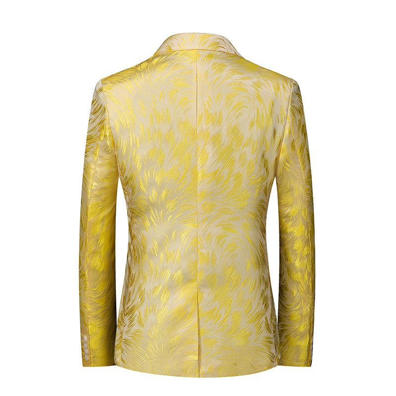 Blazer Masculino Esportivo Casaco Flor Padrão Individualidade Um Botão Fino - Amarelo