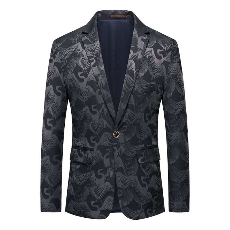 Blazer Masculino Esportivo Casaco Floral Padrão Pássaro Um Botão Bolsos Com Aba Fino