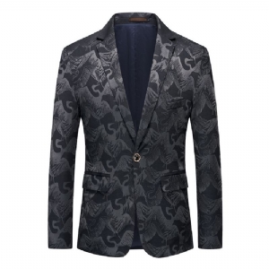 Blazer Masculino Esportivo Casaco Floral Padrão Pássaro Um Botão Bolsos Com Aba Fino