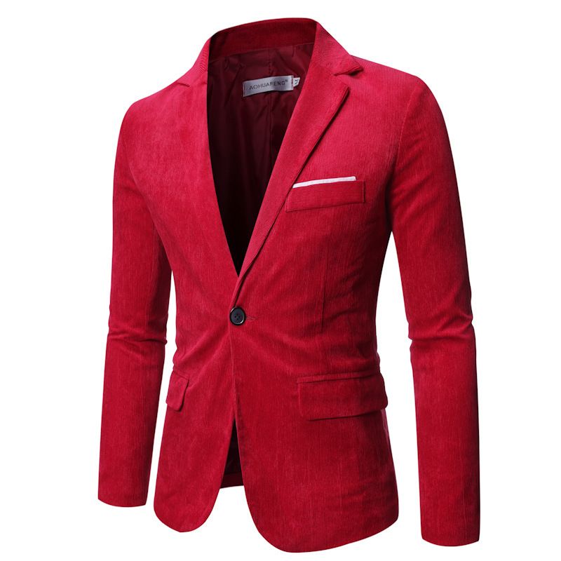 Blazer Masculino Esportivo Casaco Outono / Inverno Veludo Slim Com Bolsos Aba E Botões - Vermelho