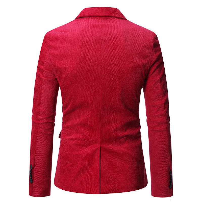 Blazer Masculino Esportivo Casaco Outono / Inverno Veludo Slim Com Bolsos Aba E Botões - Vermelho