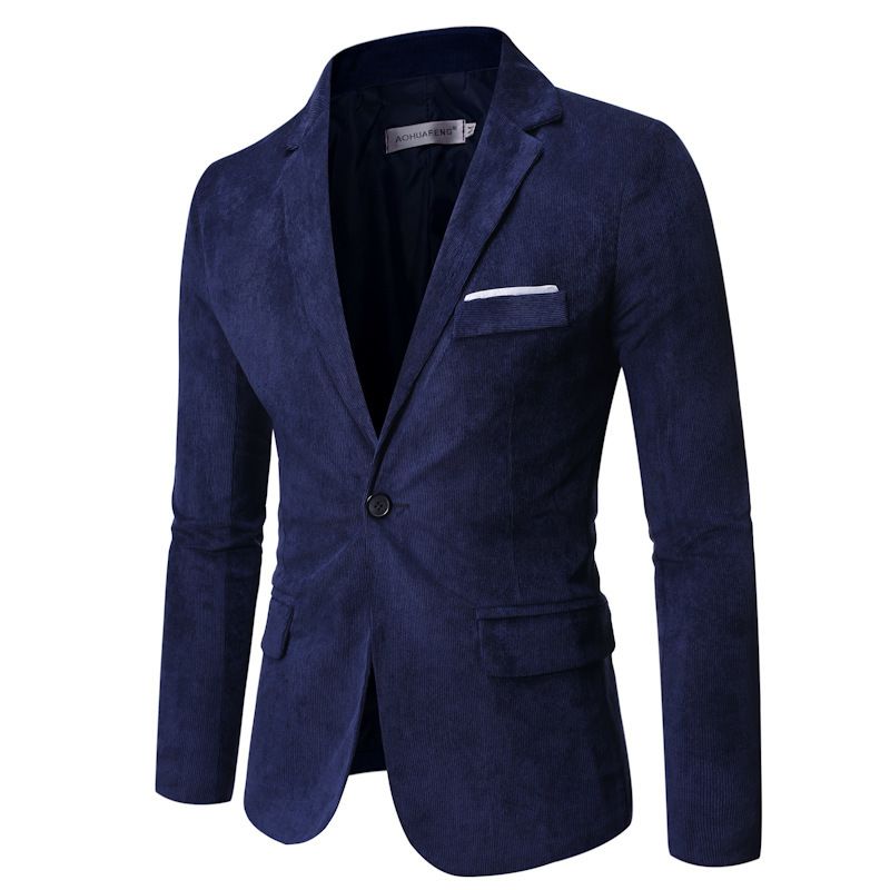 Blazer Masculino Esportivo Casaco Outono / Inverno Veludo Slim Com Bolsos Aba E Botões - Azul