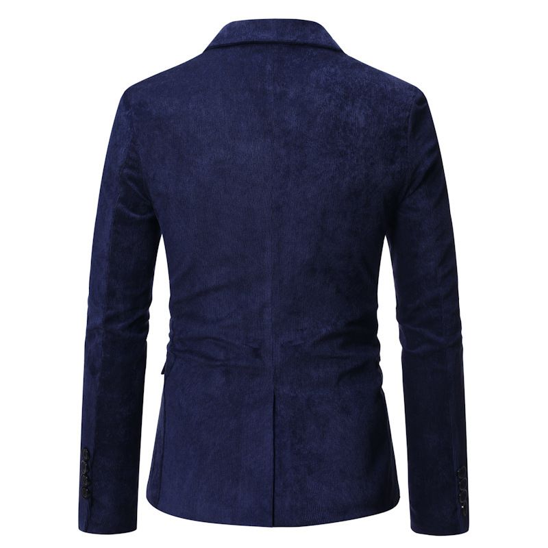 Blazer Masculino Esportivo Casaco Outono / Inverno Veludo Slim Com Bolsos Aba E Botões - Azul