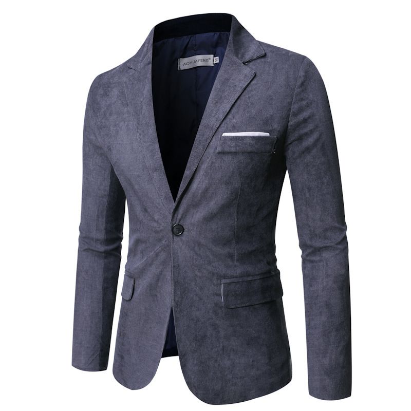 Blazer Masculino Esportivo Casaco Outono / Inverno Veludo Slim Com Bolsos Aba E Botões - Cinza