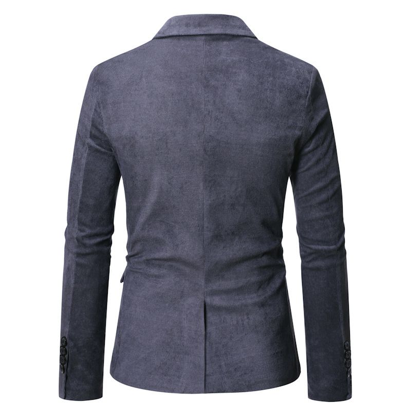 Blazer Masculino Esportivo Casaco Outono / Inverno Veludo Slim Com Bolsos Aba E Botões - Cinza