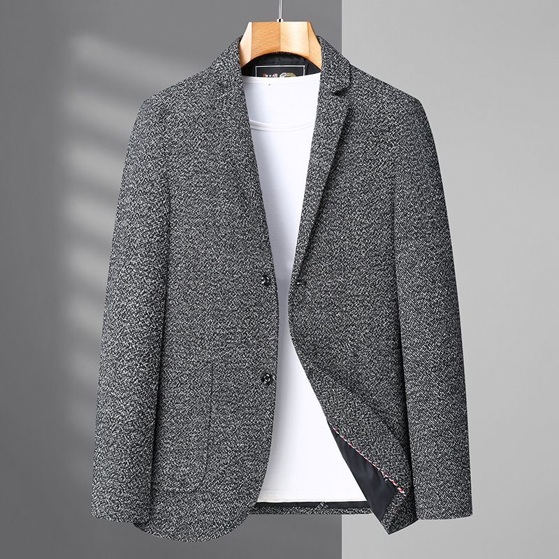 Blazer Masculino Grande E Alto Casaco Esportivo Solto Com Gola Plana Bolso Dois Botões - Cinza