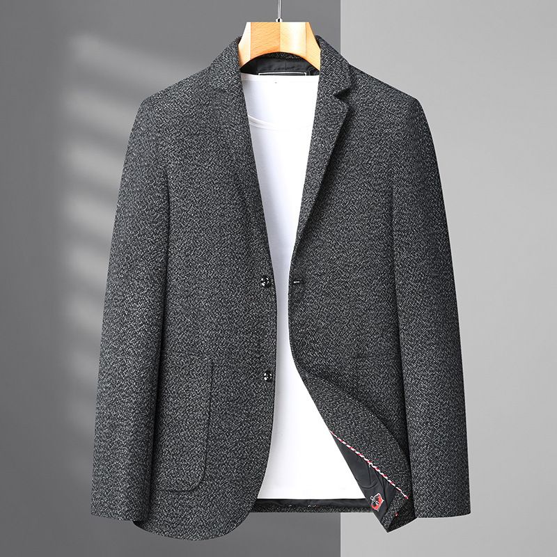 Blazer Masculino Grande E Alto Casaco Esportivo Solto Com Gola Plana Bolso Dois Botões - Cinza / Preto