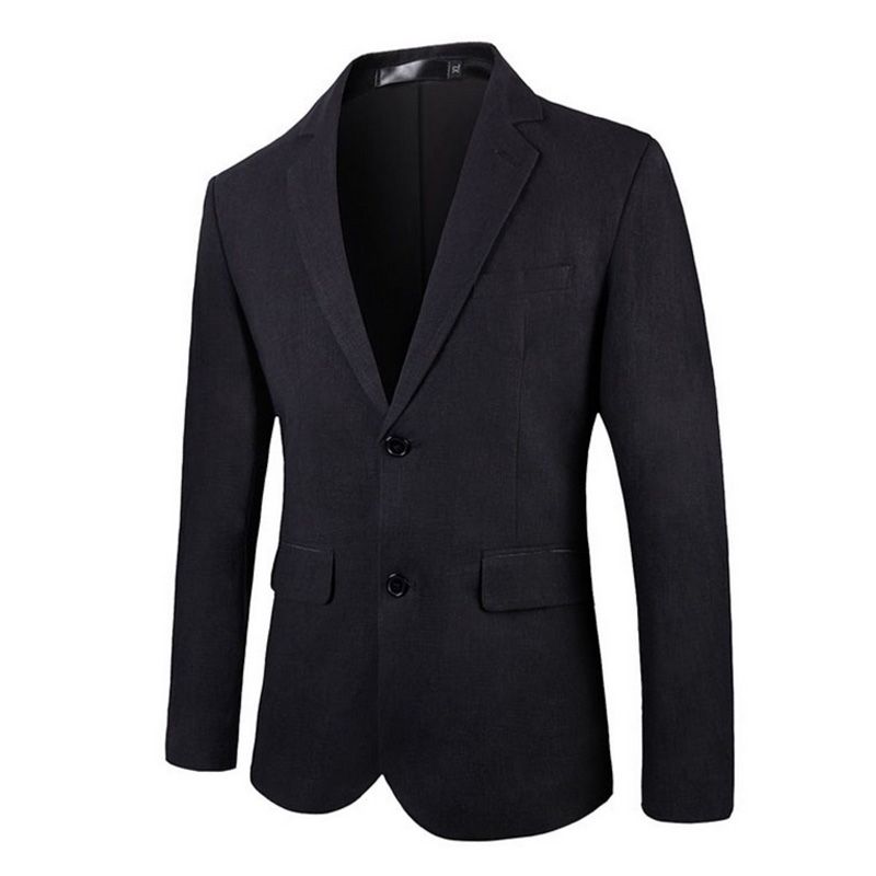 Blazer Masculino Grandes Casaco Esportivo Peito Único Dois Botões Cor Sólida Conjunto Aba Bolso Gola Plana - Preto