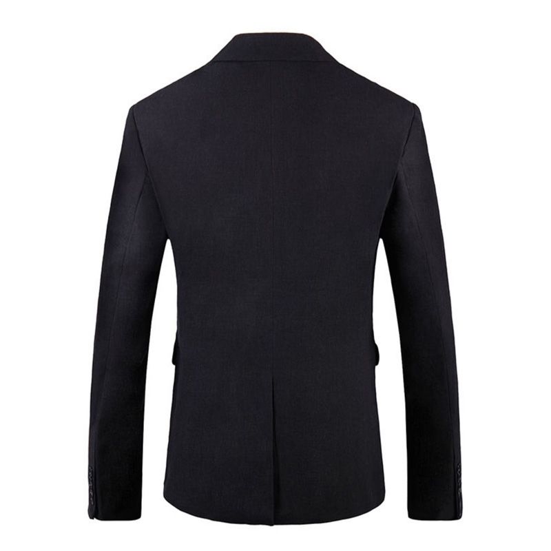 Blazer Masculino Grandes Casaco Esportivo Peito Único Dois Botões Cor Sólida Conjunto Aba Bolso Gola Plana - Preto