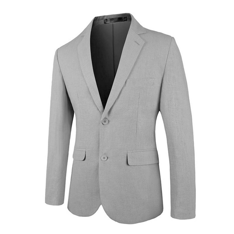 Blazer Masculino Grandes Casaco Esportivo Peito Único Dois Botões Cor Sólida Conjunto Aba Bolso Gola Plana - Cinza