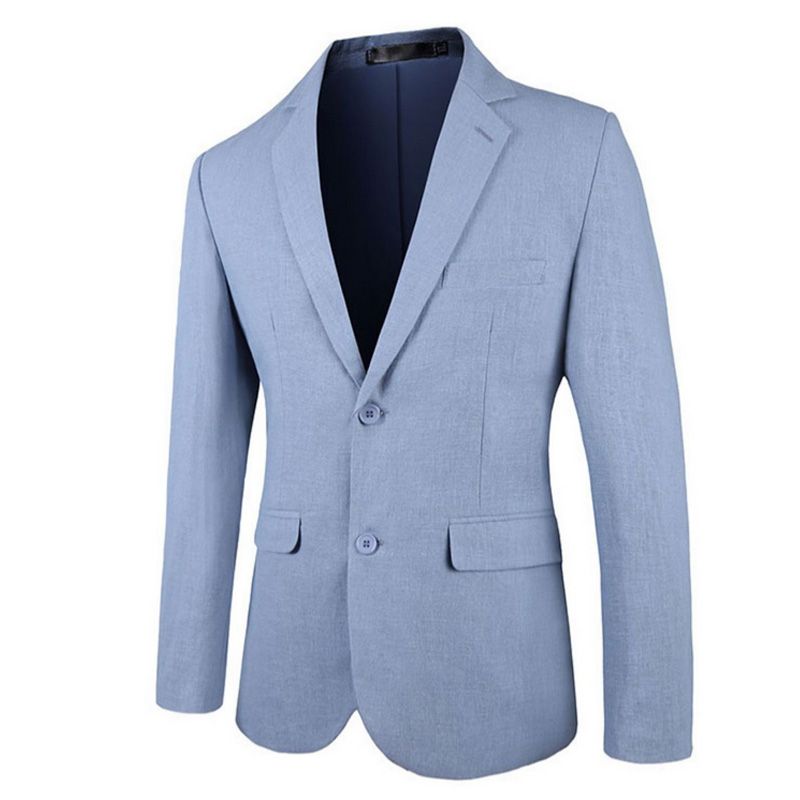 Blazer Masculino Grandes Casaco Esportivo Peito Único Dois Botões Cor Sólida Conjunto Aba Bolso Gola Plana - Azul