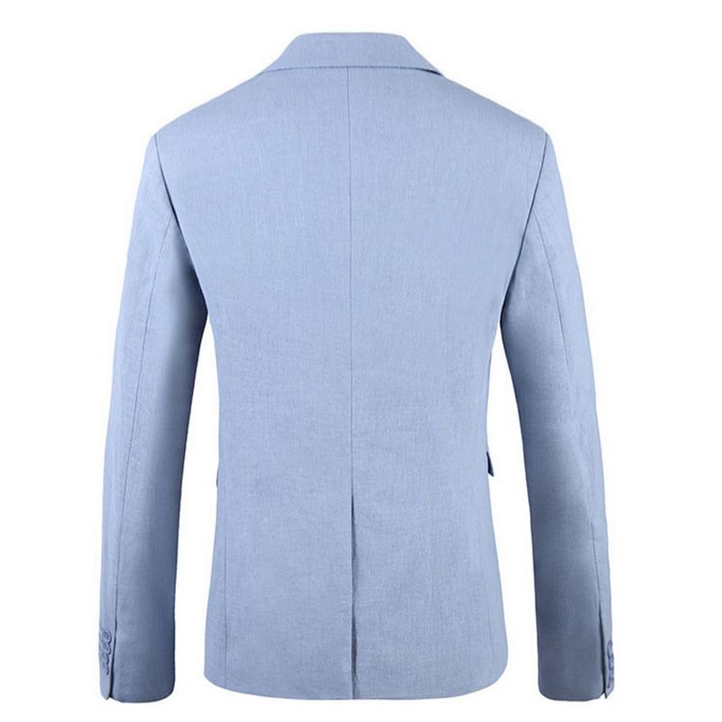 Blazer Masculino Grandes Casaco Esportivo Peito Único Dois Botões Cor Sólida Conjunto Aba Bolso Gola Plana - Azul