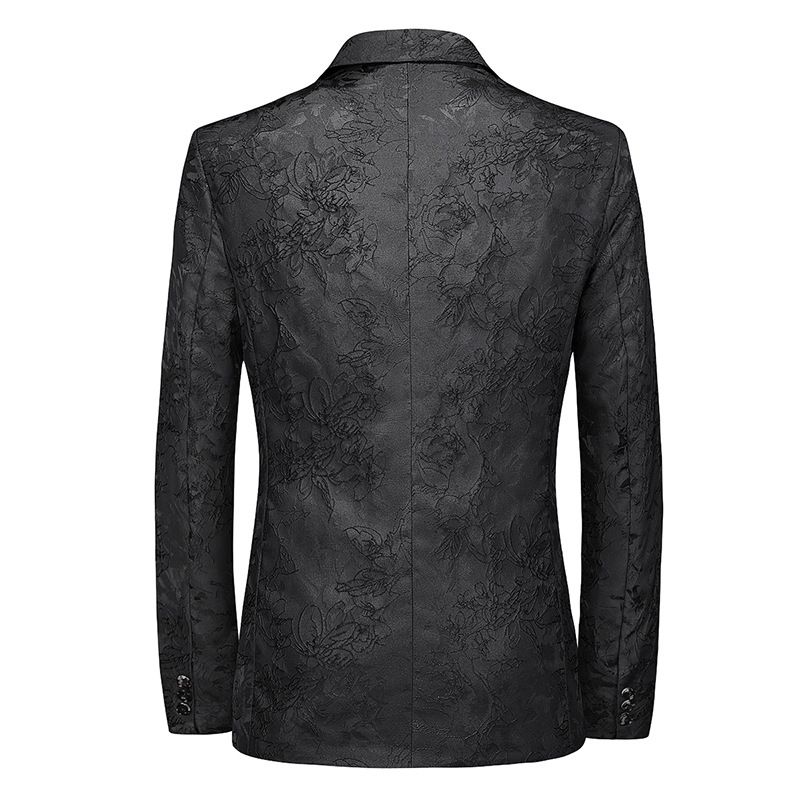 Blazer Masculino Um Botão Casaco Esportivo Padrão Floral Cor Sólida Gola Plana Conjunto No Bolso - Preto