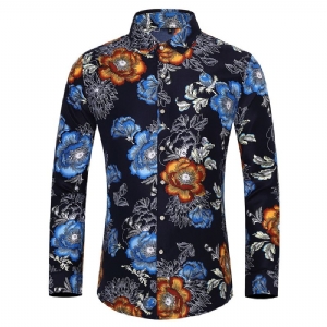 Camisa Grandes Masculina Moda Floral Padrão Manga Longa