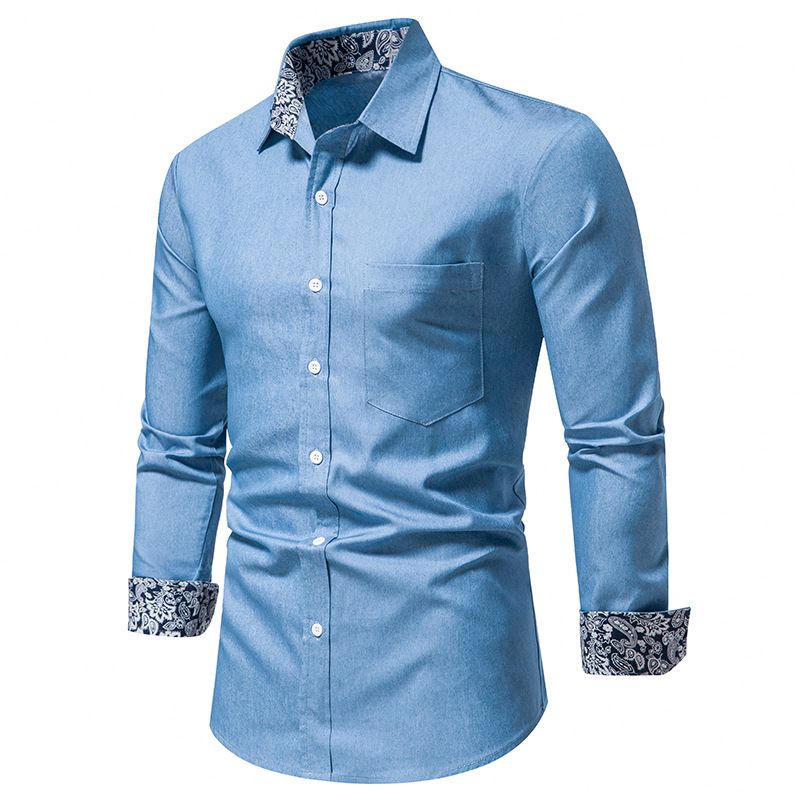 Camisa Masculina Jeans Manga Longa - Azul Claro