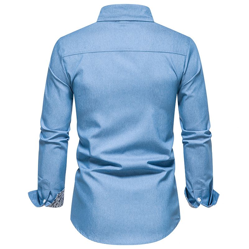 Camisa Masculina Jeans Manga Longa - Azul Claro