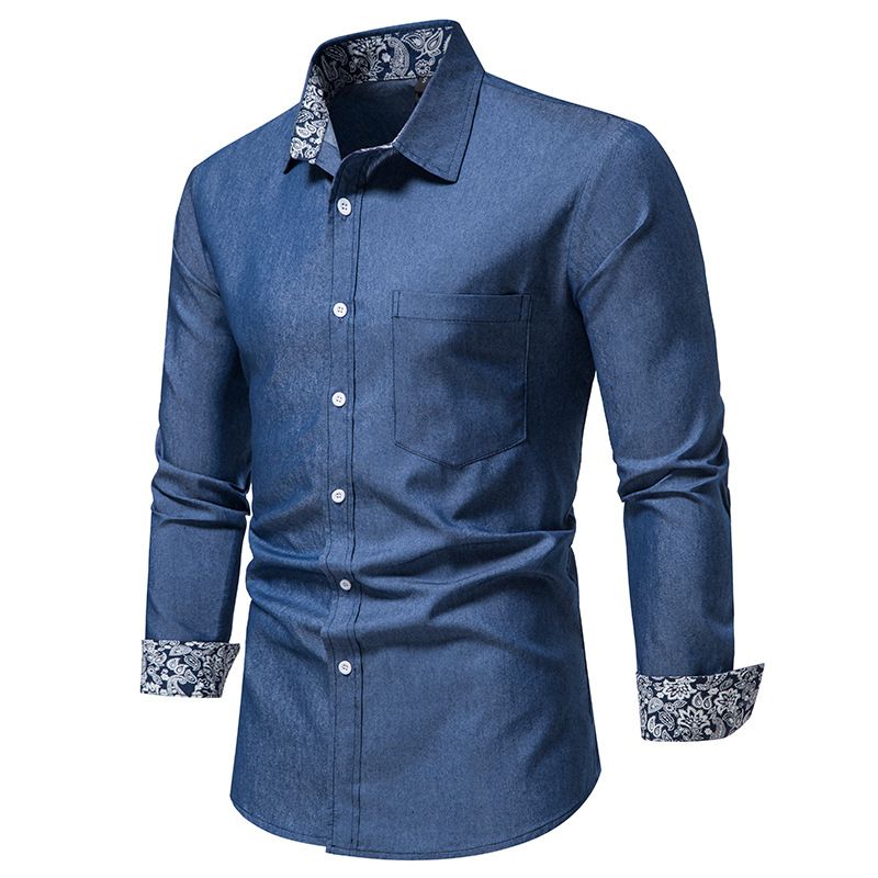 Camisa Masculina Jeans Manga Longa - Azul Escuro