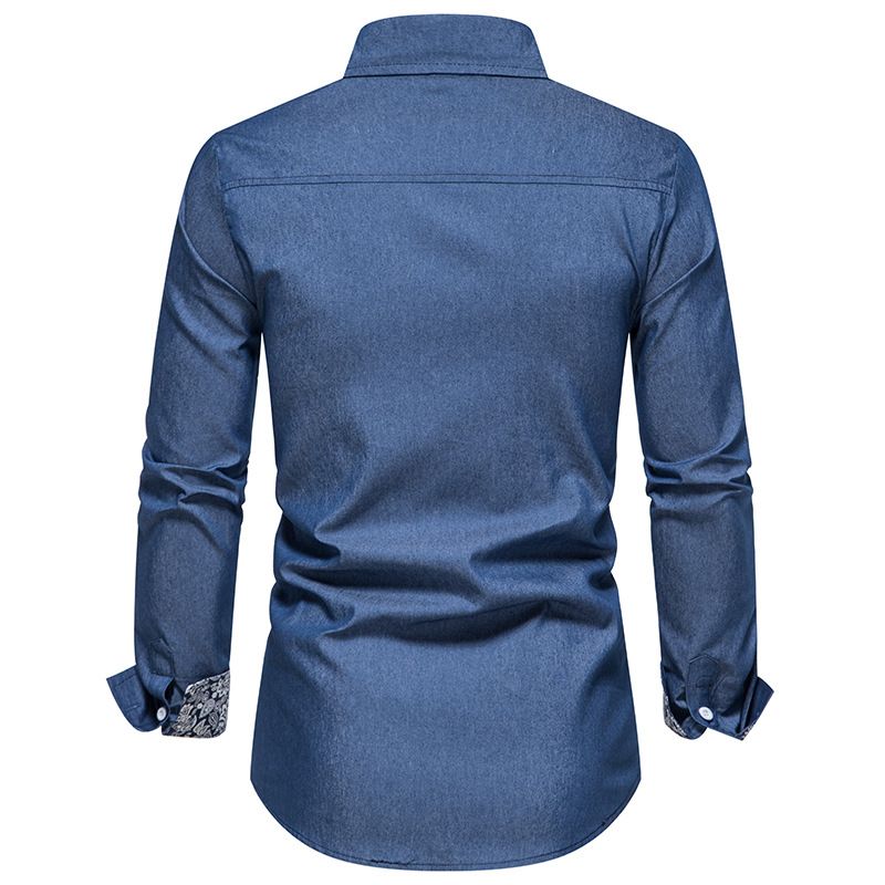 Camisa Masculina Jeans Manga Longa - Azul Escuro