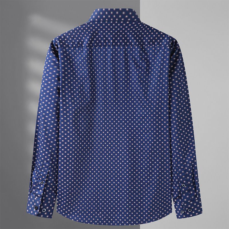 Camisa Masculina Polka Dot Padrão Manga Longa Solta - Azul