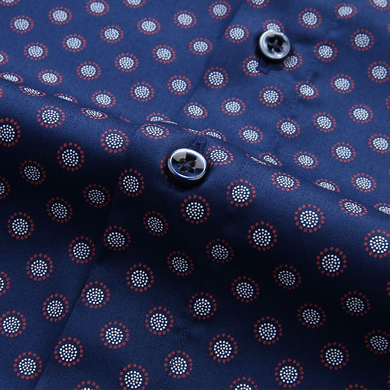 Camisa Masculina Polka Dot Padrão Manga Longa Solta - Azul