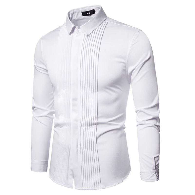 Camisa Social Masculina Manga Comprida Lapela Dobras Camiseta