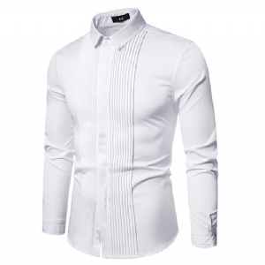 Camisa Social Masculina Manga Comprida Lapela Dobras Camiseta