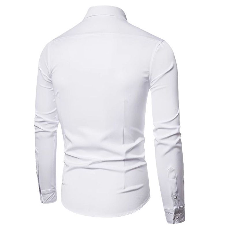 Camisa Social Masculina Manga Comprida Lapela Dobras Camiseta - Branco