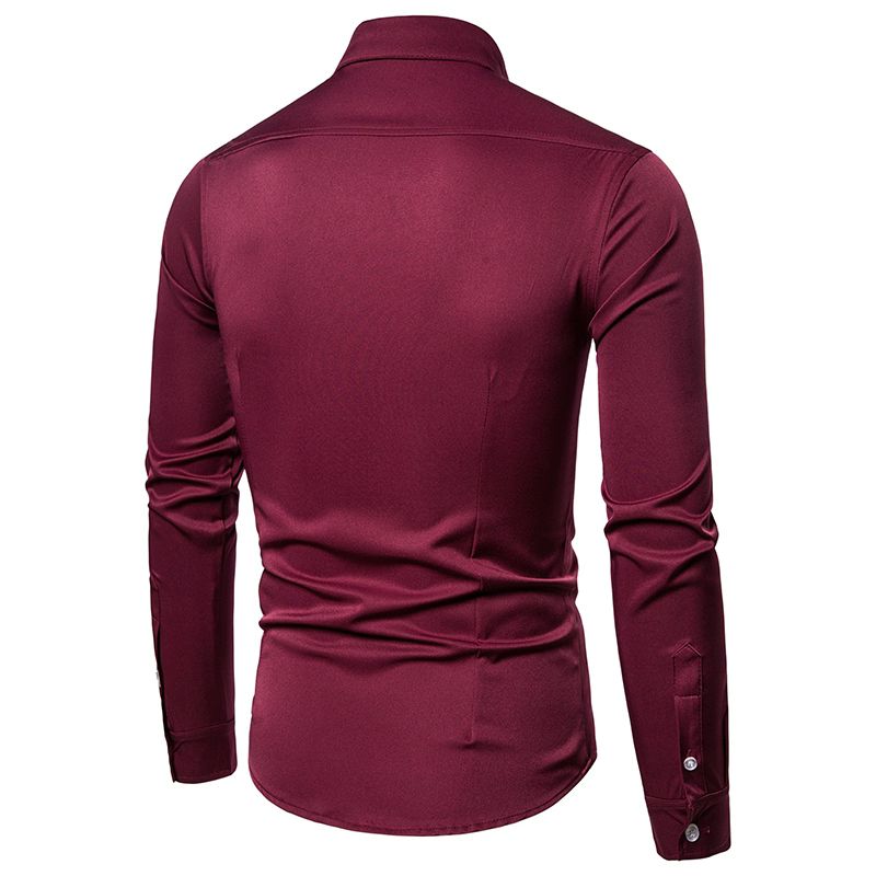 Camisa Social Masculina Manga Comprida Lapela Dobras Camiseta - Vermelho