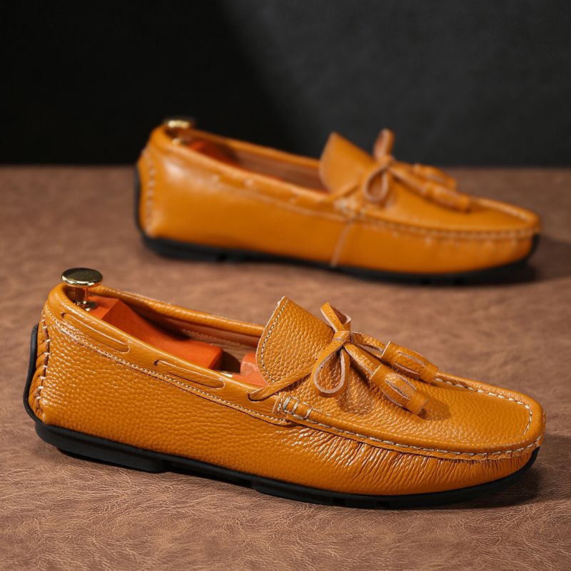 Mocassim Masculino Borla Couro Vaca - Amarelo