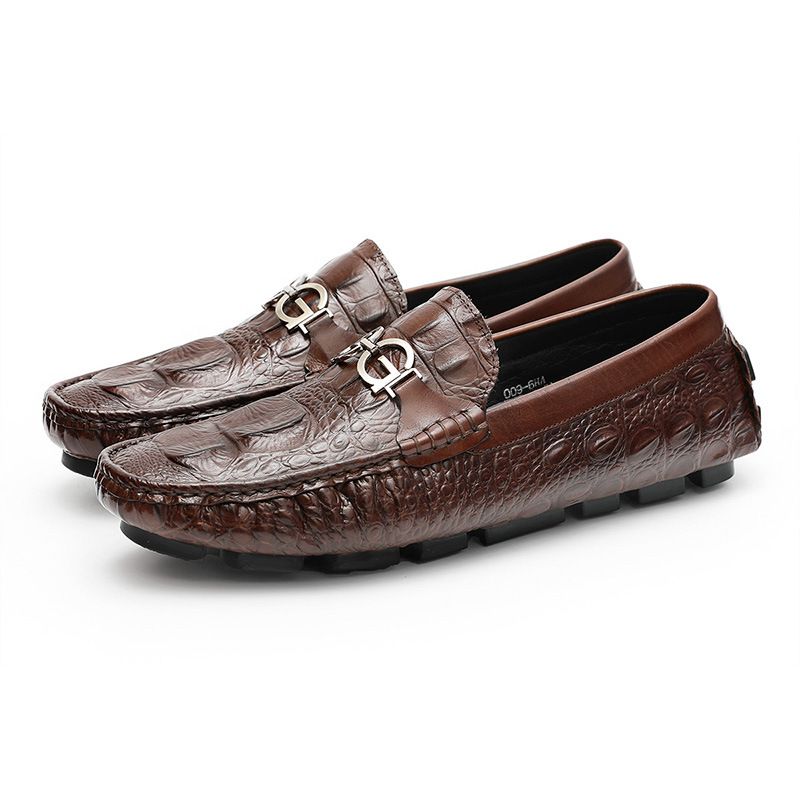 Mocassim Masculino Jacaré Padrão Sapatos Condução Couro Vaca Fivela Metal