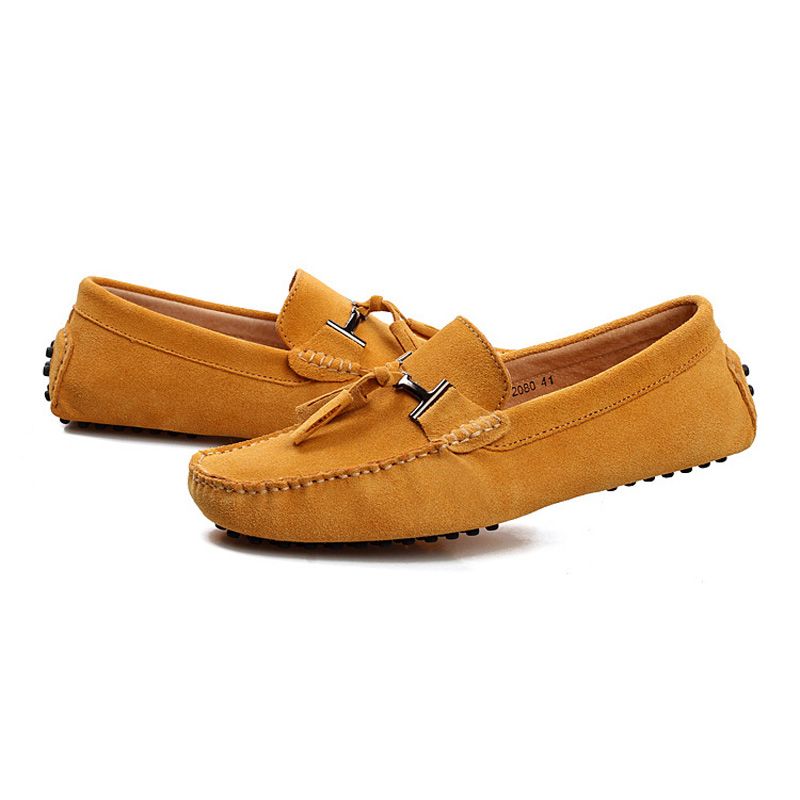 Mocassim Masculino Para Dirigir Sapatos Couro Camurça Com Borla - Amarelo