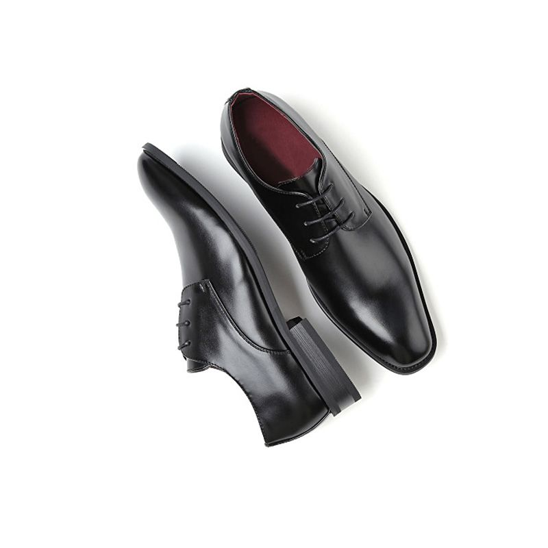 Sapatos Derby Formais Masculinos Com Cadarço E Bico Fino Couro Vaca - Preto