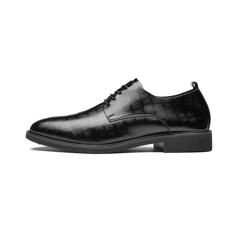 Sapatos Derby Formais Masculinos Com Relevo Em Couro Vaca 4 Ilhós - Preto