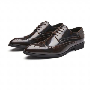 Sapatos Derby Masculinos Brogue Com Cadarço Couro Vaca Bico Fino Esculpido Sola Macia