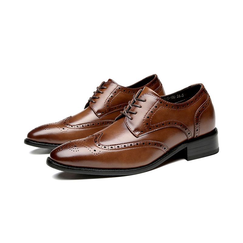 Sapatos Formais Masculinos Brogue Com Biqueira Cinzelada Em Couro Vaca - Marrom