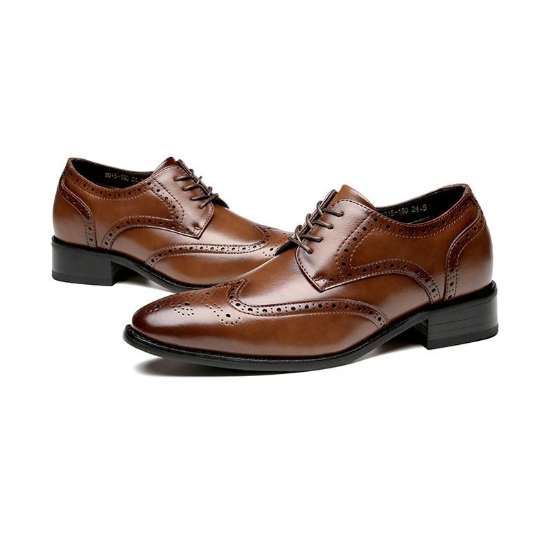 Sapatos Formais Masculinos Brogue Com Biqueira Cinzelada Em Couro Vaca - Marrom