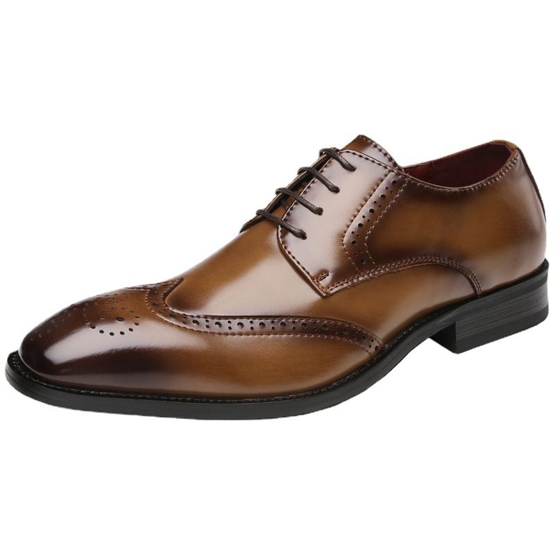 Sapatos Formais Masculinos Brogue Com Cadarço Bico Fino Couro Vaca