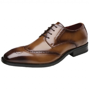 Sapatos Formais Masculinos Brogue Com Cadarço Bico Fino Couro Vaca