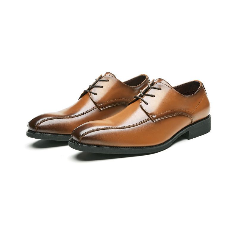 Sapatos Formais Masculinos Derby Com Cadarço Bico Fino Sola Macia Couro Vaca