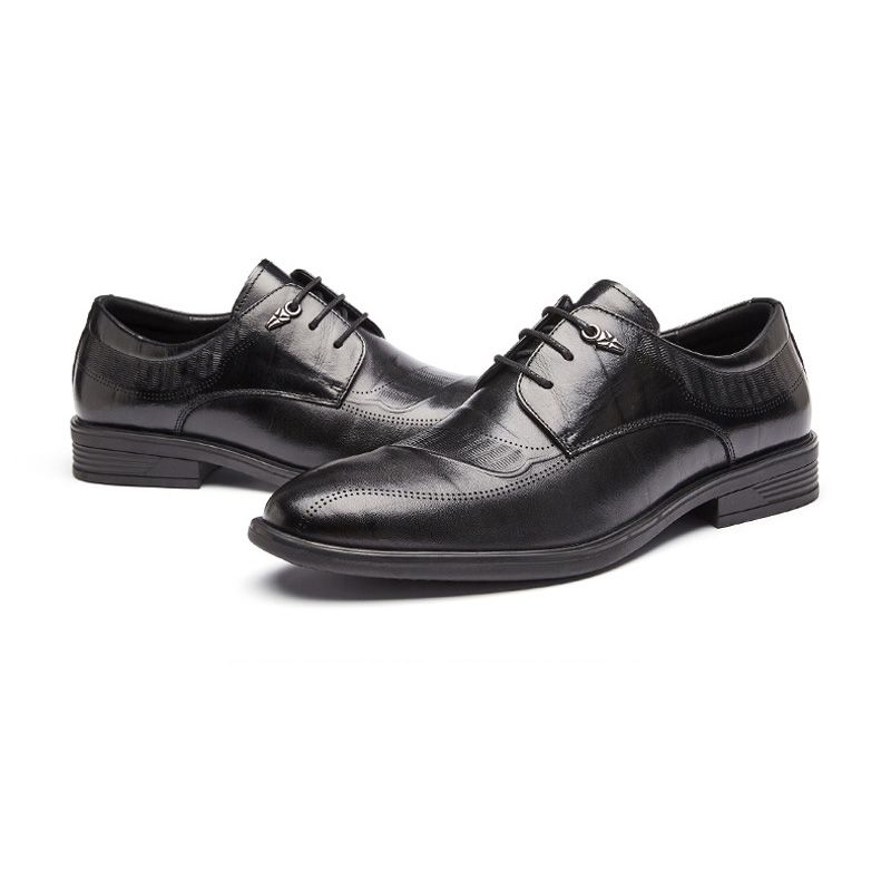 Sapatos Formais Masculinos Feitos À Mão Derby Couro Vaca Sola Macia Respirável 3 Ilhós - Preto