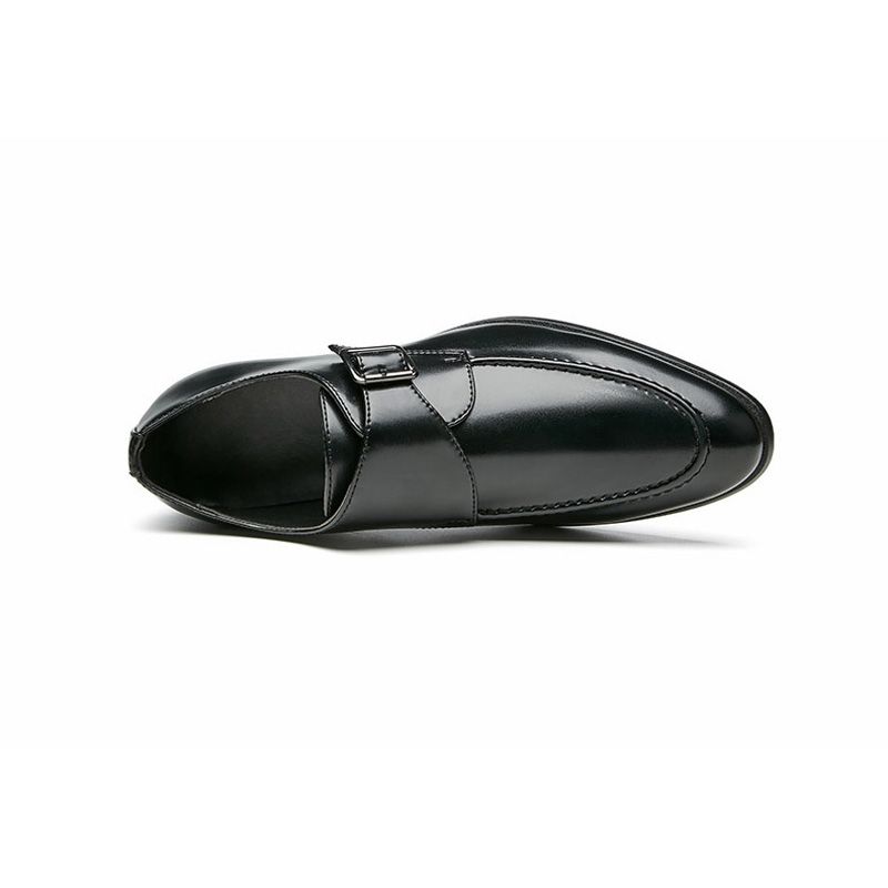 Sapatos Formais Masculinos Monk Fivela Couro Microfibra Dedo Apontado - Preto