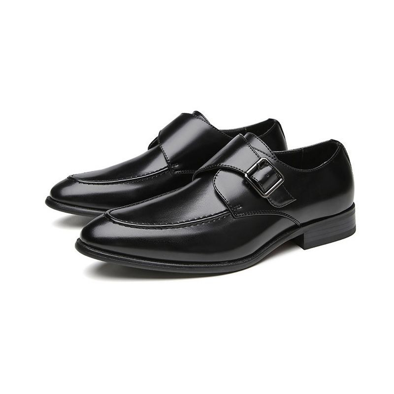 Sapatos Formais Masculinos Monk Fivela Couro Microfibra Dedo Apontado - Preto