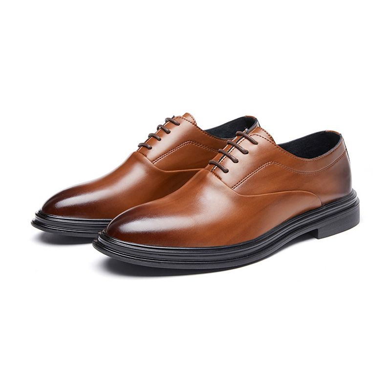 Sapatos Formais Masculinos Oxford Bico Fino Couro Vaca Com Cadarço E 3 Ilhós