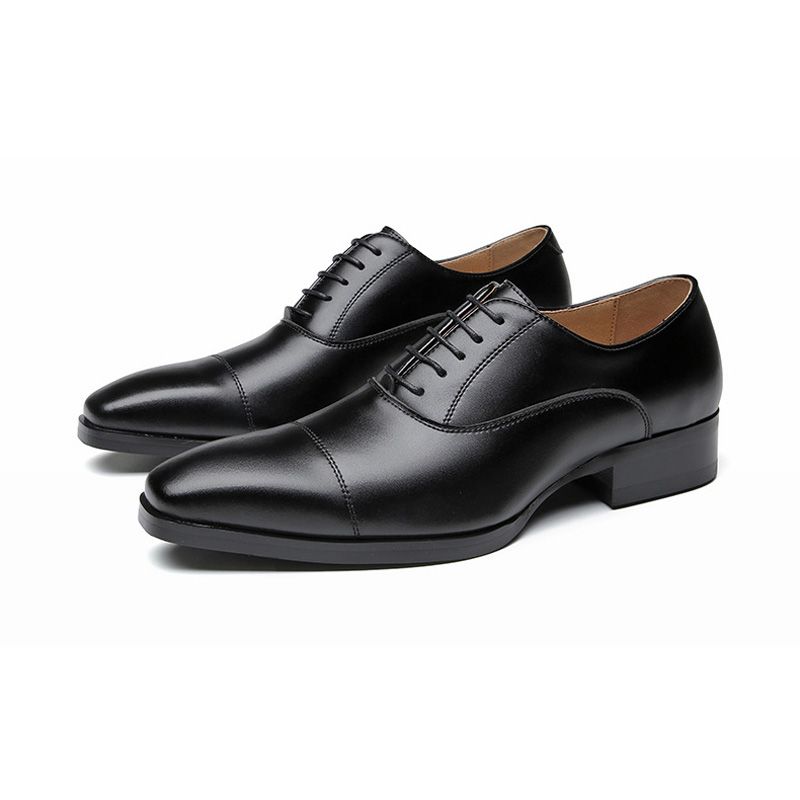 Sapatos Formais Masculinos Oxford Cap Toe Couro - Preto