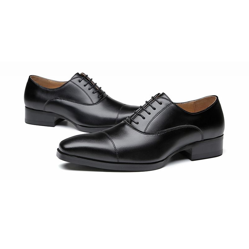 Sapatos Formais Masculinos Oxford Cap Toe Couro - Preto