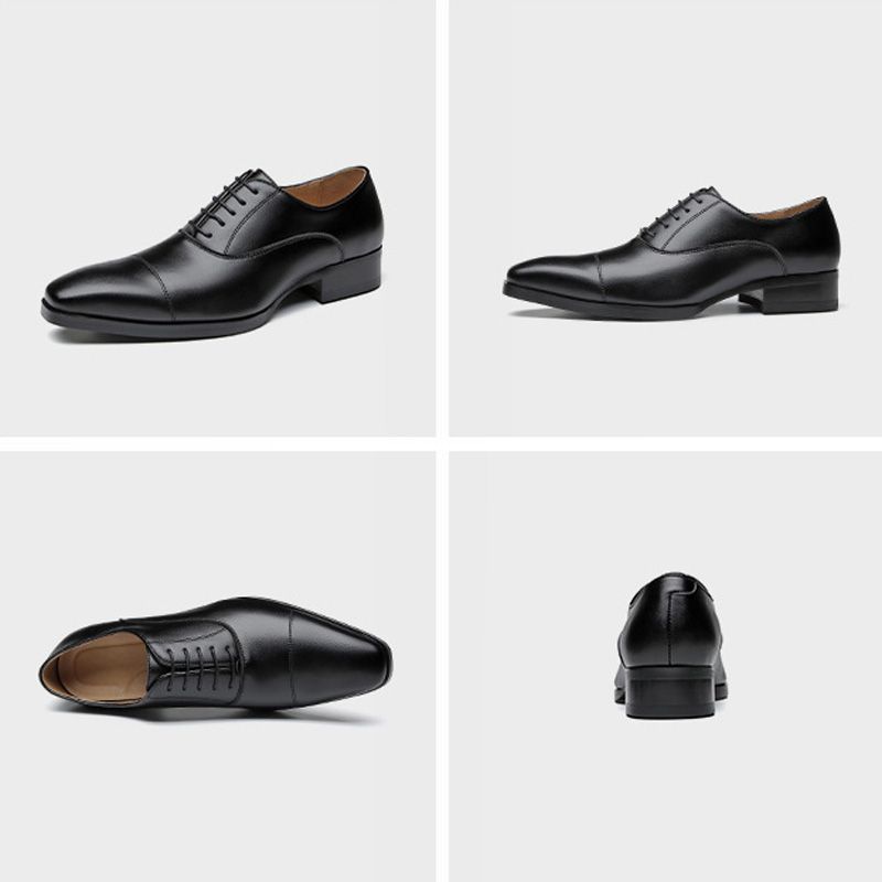 Sapatos Formais Masculinos Oxford Cap Toe Couro - Preto