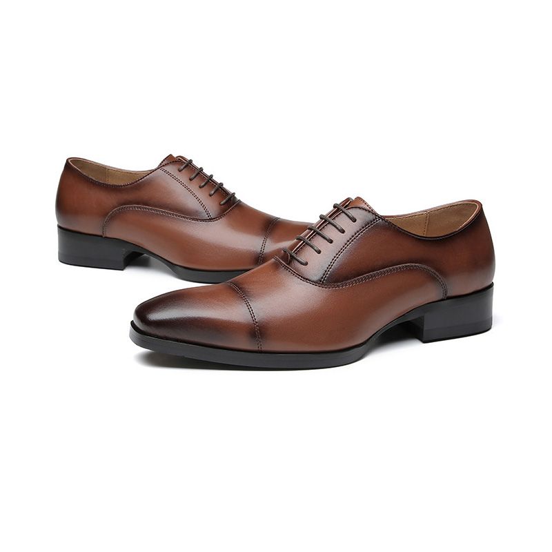 Sapatos Formais Masculinos Oxford Cap Toe Couro - Marrom